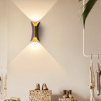 Vega Modern Up Down Outdoor Wall Light | Sculptural Curved Aluminum LED Sconce, Black or Gold Finish