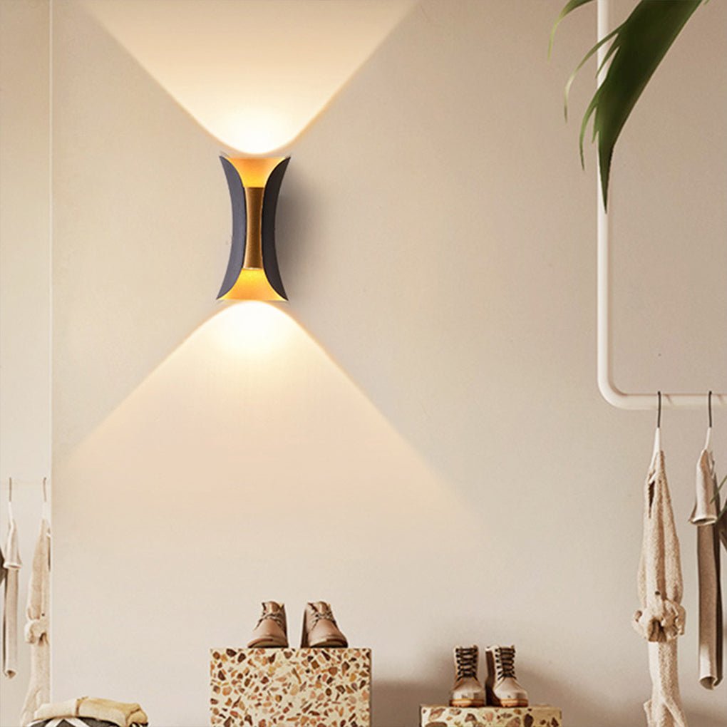 Vega Modern Up Down Outdoor Wall Light | Sculptural Curved Aluminum LED Sconce, Black or Gold Finish