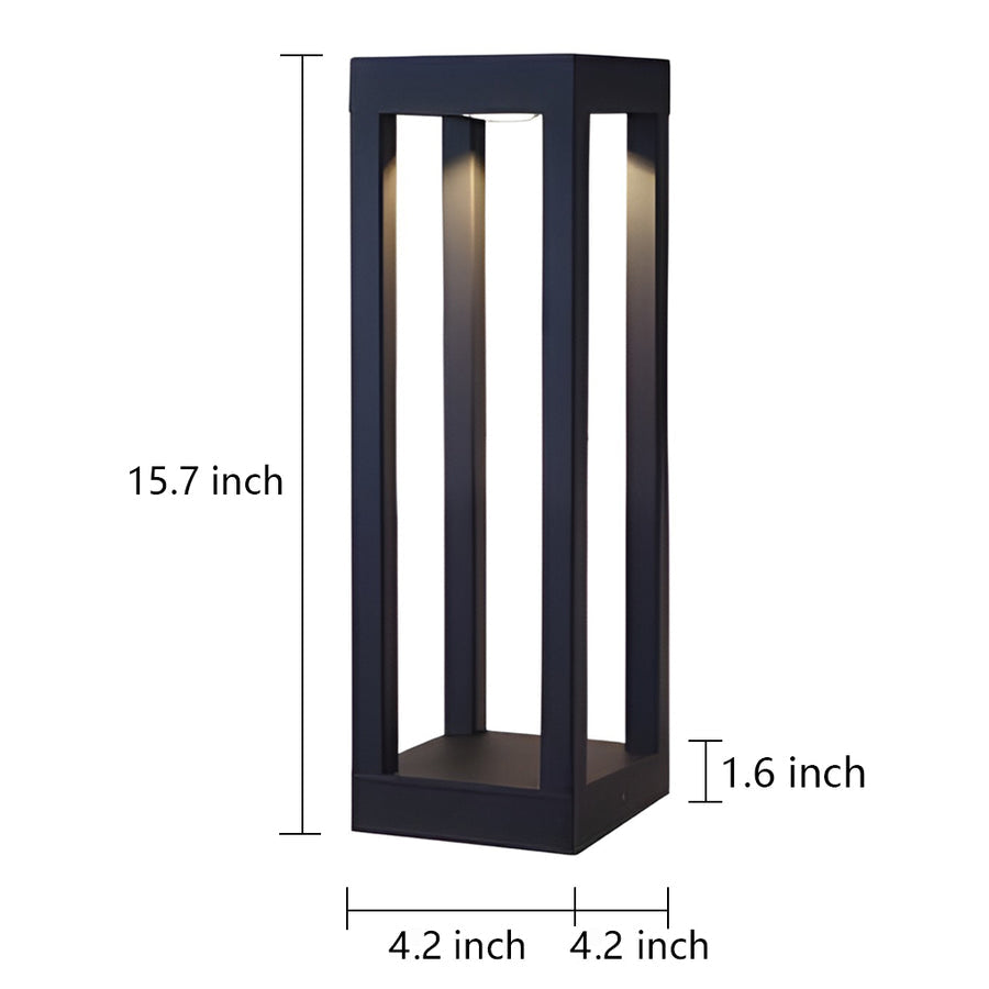 Sentry Modern Outdoor Bollard Light | Black Die-Cast Aluminum Four-Beam LED Garden Path Light