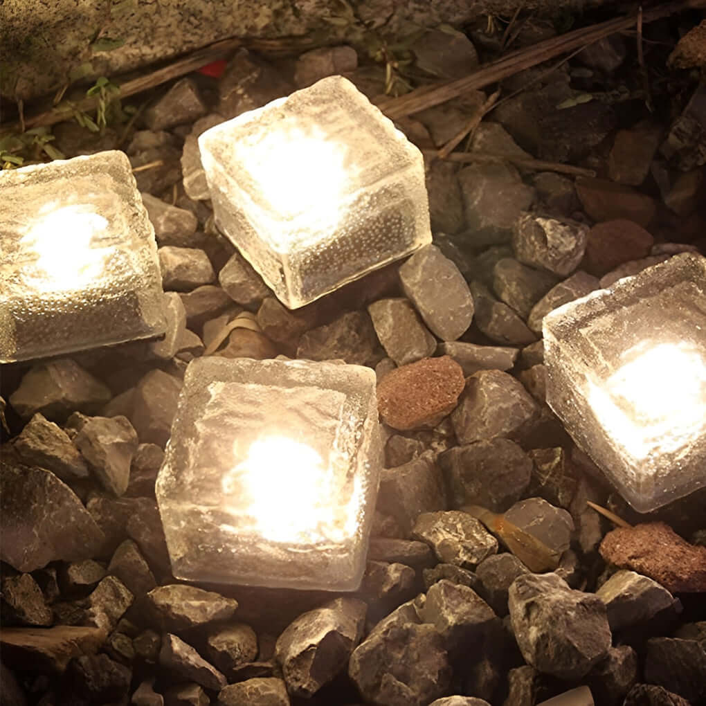 Glacier Solar Step Lights Outdoor | Ice Cube Crystal-Look LED Stair and Deck Lights, Waterproof