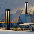 Sentry Modern Outdoor Bollard Light | Black Die-Cast Aluminum Four-Beam LED Garden Path Light