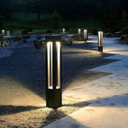 Sentry Modern Outdoor Bollard Light | Black Die-Cast Aluminum Four-Beam LED Garden Path Light