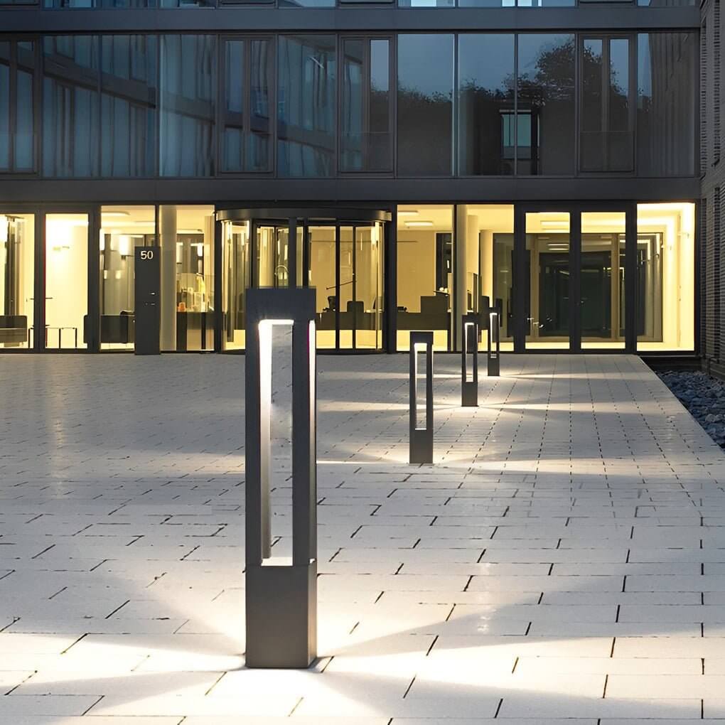 Sentry Modern Outdoor Bollard Light | Black Die-Cast Aluminum Four-Beam LED Garden Path Light