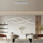 Crescent Modern Wave Linear Pendant Light | Dimmable LED Kitchen Island Chandelier, Black, Gold or Chrome