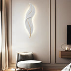 Plume Sculptural Feather Wall Light | Modern LED Wall Sconce in White, Blue or Pink Resin