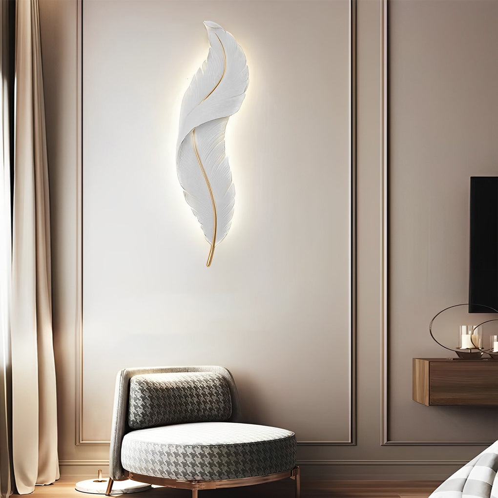 Plume Sculptural Feather Wall Light | Modern LED Wall Sconce in White, Blue or Pink Resin